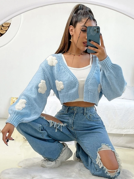 SHEIN MOOSTA Clouds Pattern Cardigan Without Camisole