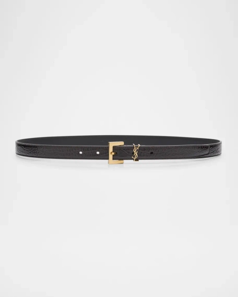 Cassandre YSL Croc-Embossed Leather Belt