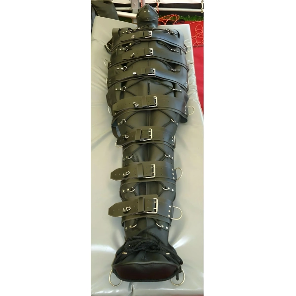 Real Leather Sleep sack body bag Black Genuine Leather Bondage Bag Restricted Binder, Adult Bag BDSM Premium Leather Heavy Bondage 2 way Zip