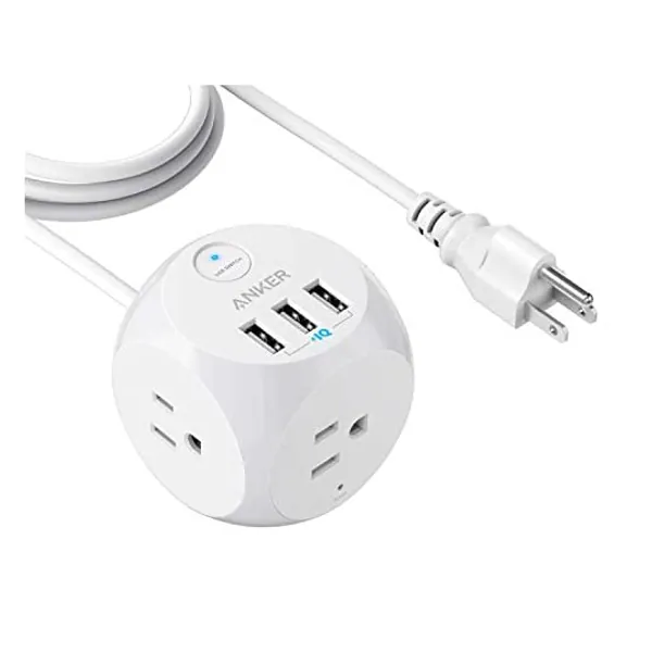 
                            Anker Power Strip with USB, 5 ft Extension Cord, PowerPort Cube USB with 3 Outlets and 3 USB Ports, Portable Design, Overload Protection for iPhone XS/XR, Compact for Travel, Cruise Ship, and Office
                        
