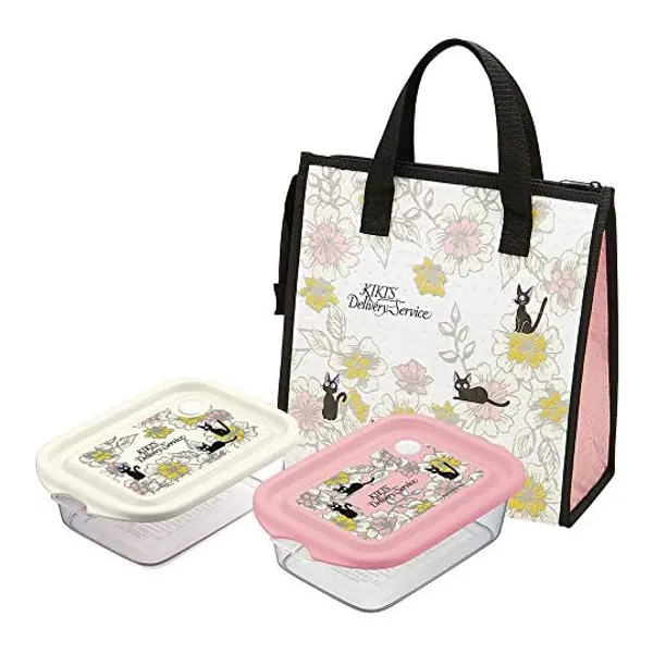 
                            Studio Ghibli Bento Box - Kiki's Delivery Service - JIJI Elegance - Set of 16oz Japanese Lunch Box (2pieces Bento, Non-Woven Fabric Bag), Pink, Ivory
                        