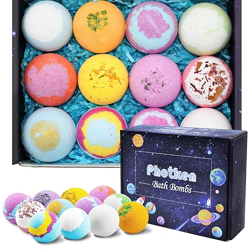 12er-Set Badebomben, sprudelnde, organische Badebomben für Kinder, Frauen und Männer, handgemachte, natürliche, vegane Badebomben mit verschiedenen organischen ätherischen Ölen, perfekt für Sprudel- u