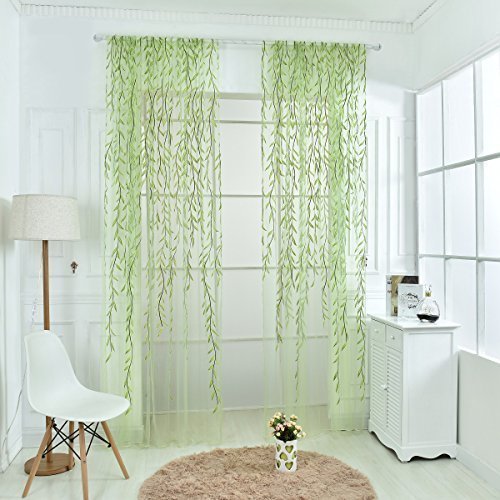 Norbi Willow Voile Tulle Room Window Curtain Sheer Voile Panel Drapes Curtain (Green B/39.4" X 106.3") … / Green
