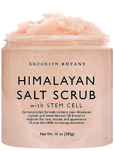 Brooklyn Botany Himalayan Salt & Stem Cell Body Scrub - Moisturizing and Exfoliating Body, Face, Hand, Foot Scrub - Fights Stretch Marks, Fine Lines, Wrinkles - Great Gifts for Women & Men - 10 oz - Himalayan & Stem Cell - 10 Ounce (Pack of 1)