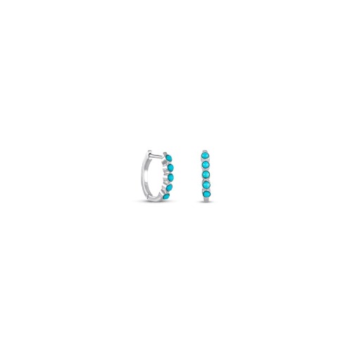 Turquoise Huggie Hoops - 14K White Gold