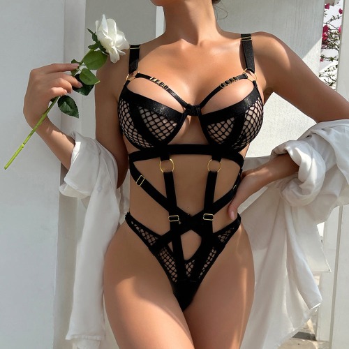 Fishnet Black Bodysuit for Women - Black / M