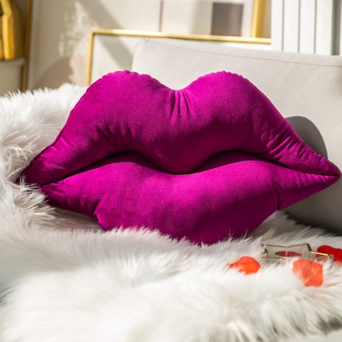 Ashler 3D Lips Throw Pillows Smooth Soft Velvet Insert Included Cushion for Couch Bed Living Room, Purple, 24 X 12 inches - Purple