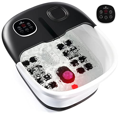 Medical king Foot Spa with Heat and Massage and Jets Includes A Remote Control A Pumice Stone Collapsible Massager with Bubbles and Vibration - Black