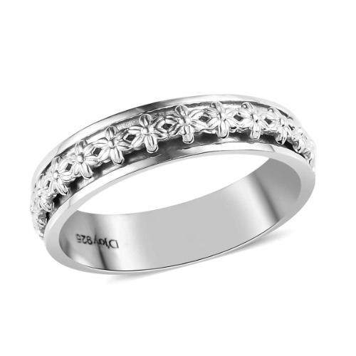 Shop LC Anxiety Ring for Women 925 Sterling Silver Spinning Spinner Rings for Men Oxidized Concave Boho Band Meditation Stress Relief - Flower 7