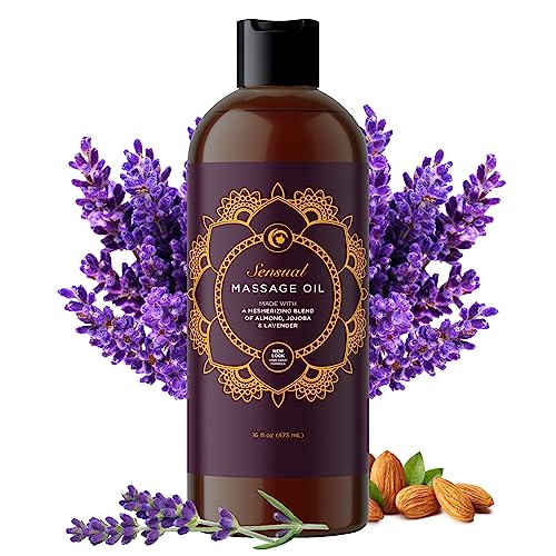 Aromatherapy Sensual Massage Oil for Couples - Relaxing Full Body Massage Oil for Date Night with Sweet Almond Oil - Vegan Lavender Massage Oil for Massage Therapy Smooth Gliding Formula 16 Fl Oz - Lavender - 16 Fl Oz (Pack of 1)