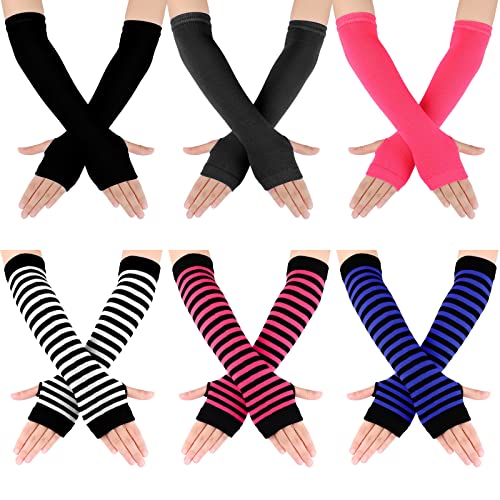 SATINIOR 6 Pairs Women Long Fingerless Gloves Arm Warmers Knit Thumbhole Stretchy - Bright Color