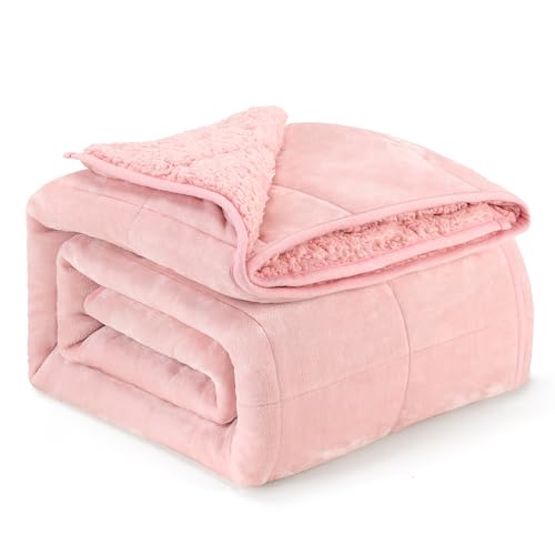 Mr.Sandman Sherpa Fleece Weighted Blanket 15lbs for Twin/Full Size Bed with Dual-Sided Pink, Cozy Fluffy Bed Blanket for Adults - 48"x72" - Pink - 48" x 72" 15lbs