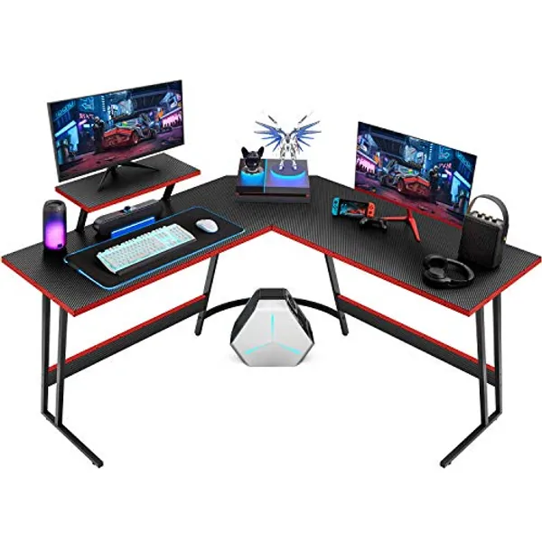 Homall L Shaped Gaming Desk Computer Corner Desk PC Gaming Desk Table with Large Monitor Riser Stand for Home Office Sturdy Writing Workstation (Black, 51 Inch)