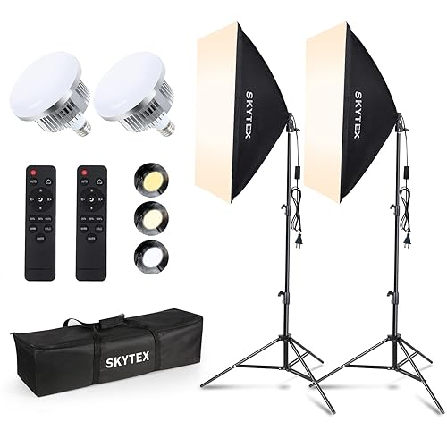 Softbox Lighting Kit, skytex Continuous Photography Lighting Kit with 2x20x28in Soft Box | 2X 85W 2700-6400K E27 LED Bulb, Photo Studio Lights Equipment for Camera Shooting, Video Recording… - 2 soft box