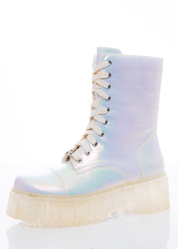 White Iridescent Combat Boot