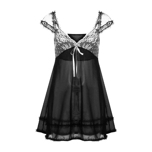 'Super Sonic' Black Lace Patchwork Kawaii Dress - Black / M