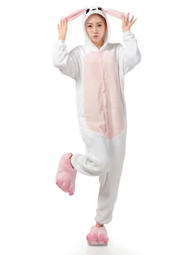 Ultra Soft Plush Pink Easter Bunny Costume Cosplay Sleepsuit - X-Large