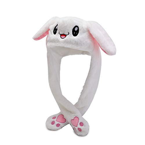 Funny Plush Animal Hat Moving Ear Cute Bunny Hat Pop Up Ears Hat Toys Gift white - 