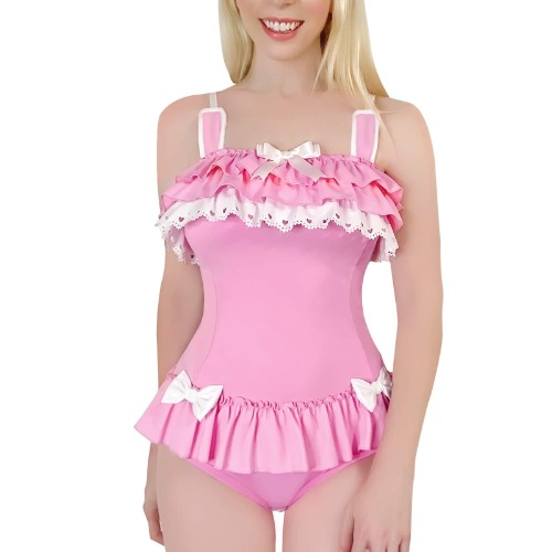 Littleforbig Cotton Fancy Bunny Romper Onesie Pajamas Teddy Lingerie One Piece Babydoll Bodysuit - Pink-1 XX-Large