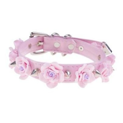 Spiked Floral Collar - Pink & Silver