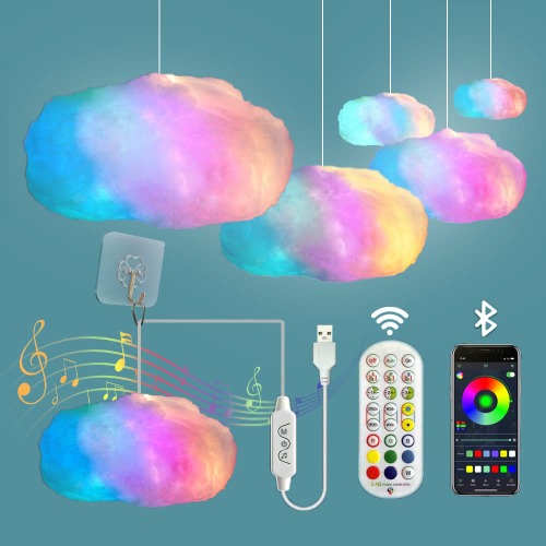 Lichaser RGB Led Cloud Lights with 2.4G Remote and Bluetooth APP Changing Color into Rainbow Cloud, Lightning Cloud,etc. Cool Cloud LED Night Lights for kids Wall Room Home Bedroom Decor(≈28*20inch)