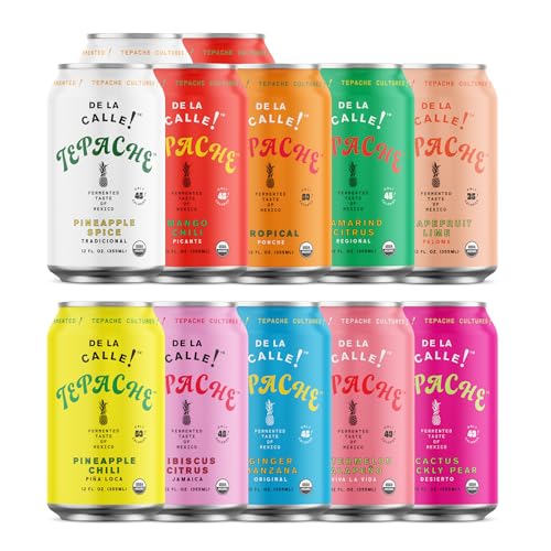 De La Calle Tepache - Mixta Variety Pack - Modern Mexican Soda - Craft Fermented Pineapple Sparkling Beverage - Certified Organic, Antioxidant Rich, Non-Alcoholic, Healthy Soda, Low Sugar, Low Calorie, Non-GMO
