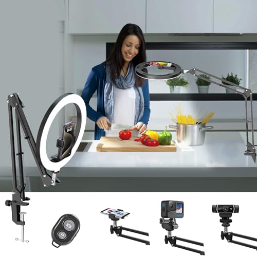 LUXSURE 10" Ringlicht mit Stativ, Flexibles Handy Stativ Ringlicht – ideal für die Erstellung von Inhalten, Videokonferenzen, Fotografie, Beauty, Live-Streaming und YouTube Usw. - 10Inch--Schwarz