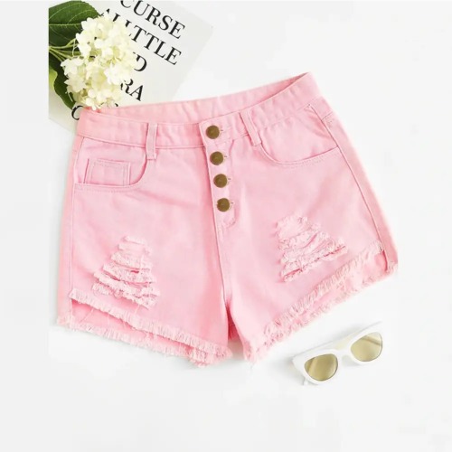 Gorgeous Distressed Acid-Washed Candy Colored Shorts - Pink / S