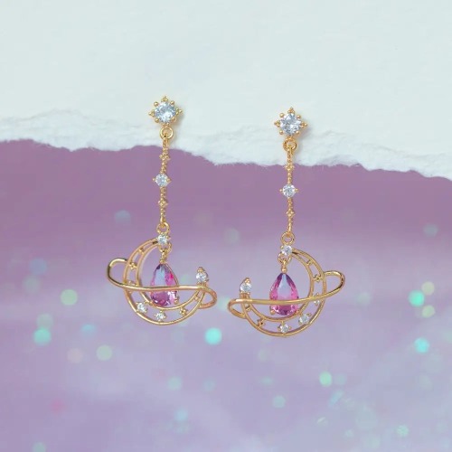Crescent Moon Crystal Earrings for a Fairy-Like Touch - Gold