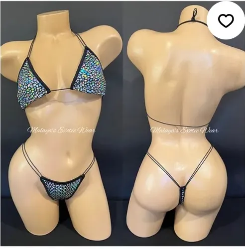 Sexy Bikini - Hologram Elastic Cord Thong Bikini - Black