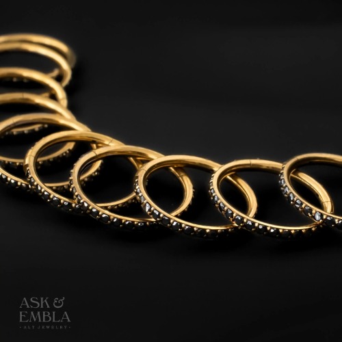 Bejewelled Ring Stacks | Gold with Black Onyx Cubic Zirconia / 10mm / Bundle of 5