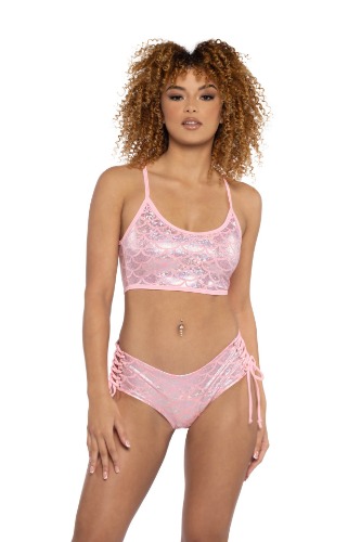 Tank Top & Lace-Up Short Set | Bubble Gum Pink Scale / SMALL