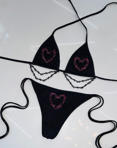 Barbed wire chain rhinestone bikini | Small/medium