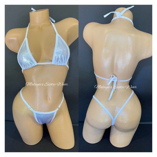 Sexy Bikini - Teeny Clip Sides Thong Bikini - Silver Shimmer