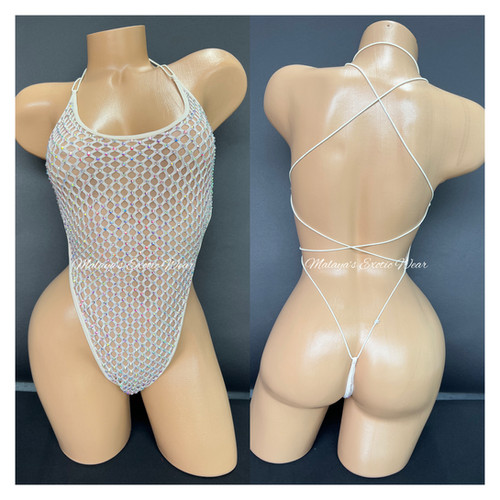 Sexy Bodysuit - Icy Net String Back Thong Bodysuit - Nude