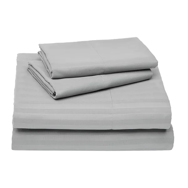 AmazonBasics Deluxe Striped Microfiber Bed Sheet Set - Queen, Dark Grey