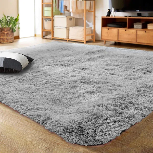 LOCHAS Luxury Velvet Fluffy Area Rug Modern Rugs for Bedroom Living Room, Extra Soft and Comfy Carpet, Cute Color Plush Indoor Carpets for Kids, Nursery, Children, Girls, Baby, 4x5.3 Feet Gray