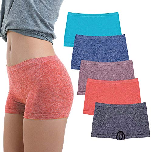 R RUXIA Women's Boyshort Panties Seamless Nylon Underwear Stretch Boxer Briefs 5 Pack - X-Small - B005