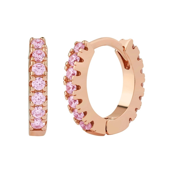 Huggie Earrings/18K Rose Gold & Premium Pink Cubic Zirconia