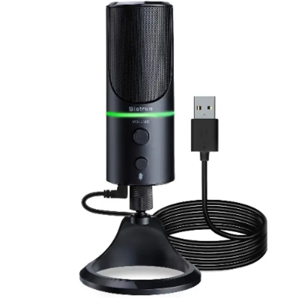 Computer Microphone with Noise Cancelling/Mute Button/Headphone Jack/LED Ring,Bietrun USB Condenser External Cardioid Mic for Desktop Computer/Laptop/PC/Zoom Meetings/Office/PlugPlay(for Mac Windows)