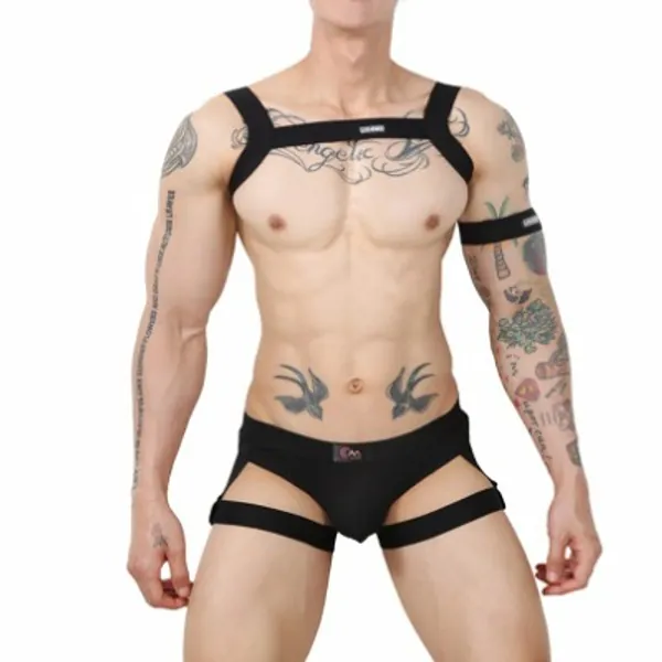 YiZYiF Men's Half Body Chest Harness Jockstrap Nylon Lingerie Set with Metal O Ring Underwear