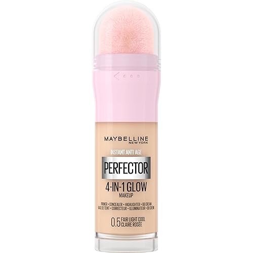 Maybelline New York 4-in-1 Make Up mit Concealer, BB Cream, Highlighter und Primer, für einen perfekten Teint, Foundation mit leichter Deckkraft, Instant Perfector Glow, Nr. 0.5 Fair Light Cool, 20 ml - Nr. 0.5 Fair Light Cool - 20 ml (1er Pack)