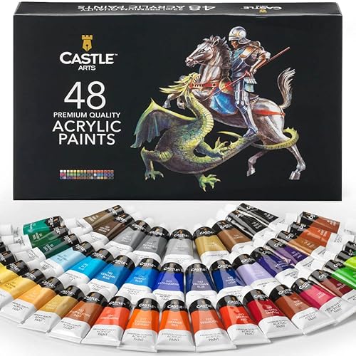 Castle Art Supplies 48 x 22ml Acrylfarben-Set | All-Inclusive-Set für Anfänger und Profis | Hochwertige, Intensive Farben | Einfache Anwendung, viele Oberflächen | Schöne Präsentationsbox