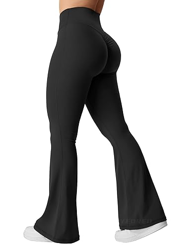 YEOREO Kalie Scrunch-Leggings für Damen mit ausgestellten Hosenbeinen, Schlaghose mit V-Naht im Taillen-Bereich, Yogahose mit Bauchkontrolle, Bootcut-Stil, Workout-Leggings - M - Schwarz