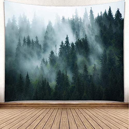 YISURE Wandteppich Wald Grün, Nebliges Wandteppiche Wandtuch Wald für Schlafzimmer, Wandtücher Landschaft, Wandbehang Wald, Tuch für die Wand in Living Room Decoration Großes Format 230x180cm - Neblig - 230x180cm