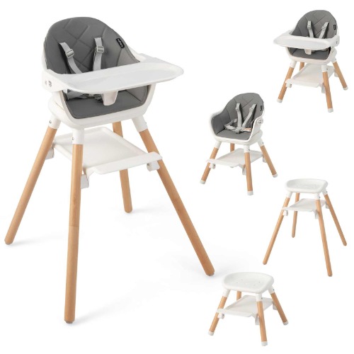 Baby Joy 6-in-1 Convertible Feeding High Chair with Double Trays - White