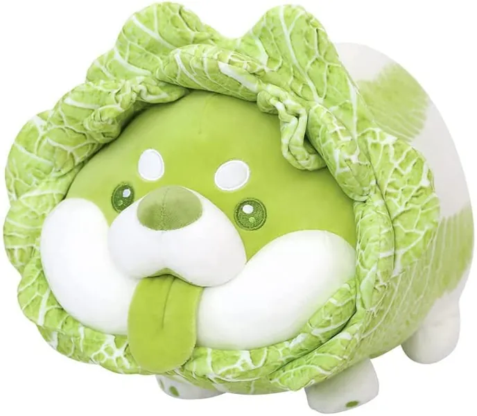 Veggie Dog Plush Toy, 16" Stuffed Animal Shiba Inu Plushie Doll, Soft Fluffy Friend Hugging Cushion - Present for Every Age & Occasion - Veggie Dog