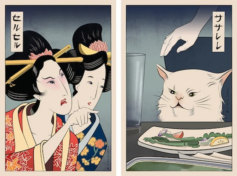 Woman Yelling at Cat  Ukiyo-e Style  Set of 2 Giclee Prints | Etsy