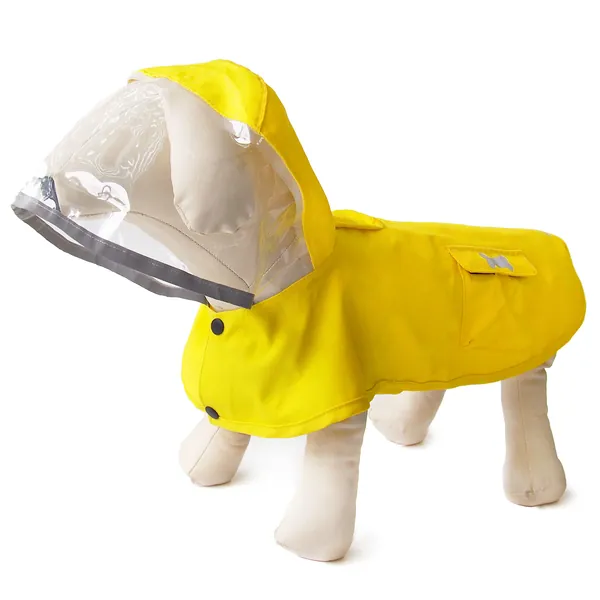 Dog Waterproof Raincoat with Poncho Hoodie, High Reflective Adjustable Yellow Pet Rain Jacket with Leash Hole for Small Medium and Large Dogs - X-Small Yellow