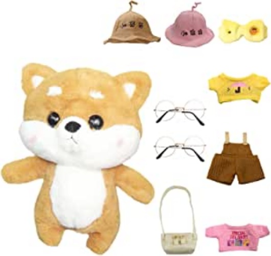 AKRJXCXJD Duck Stuffed Animal Toy with 9 Outfits and Accessories to Match DIY Dress Up Clothes for Duck Plush Toy for Kids（12inch） (Shiba Inu) - Shiba Inu